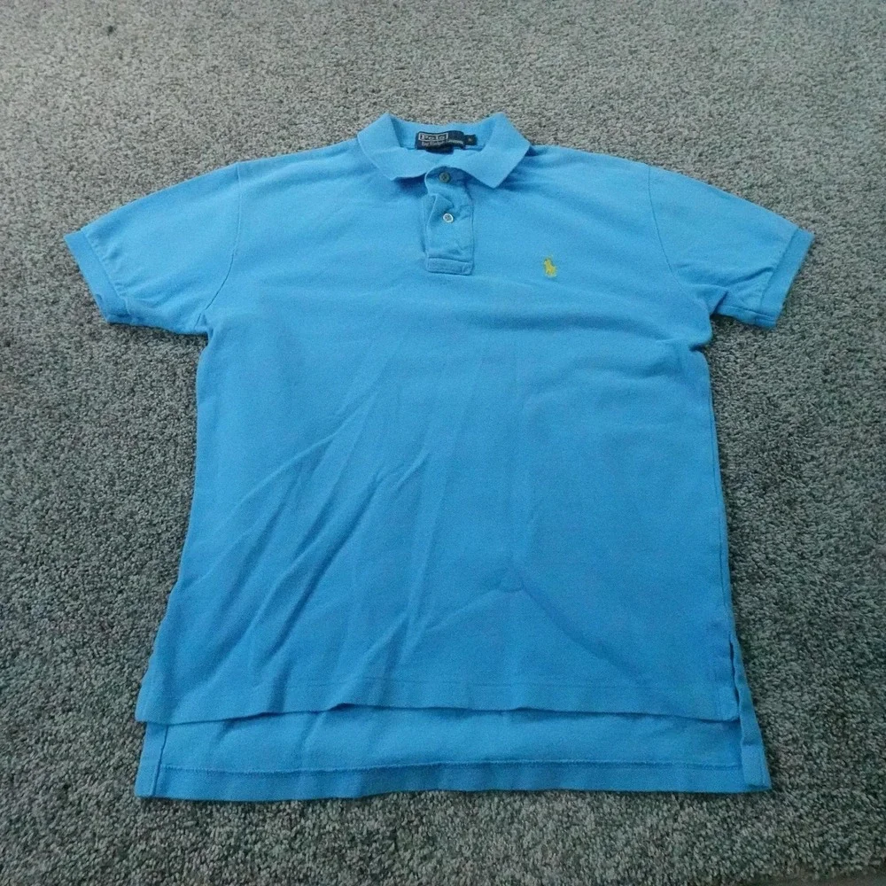 VTG Ralph Lauren Polo Shirt Mens S Blue Pique Knit Pony Logo Casual Preppy Golf
